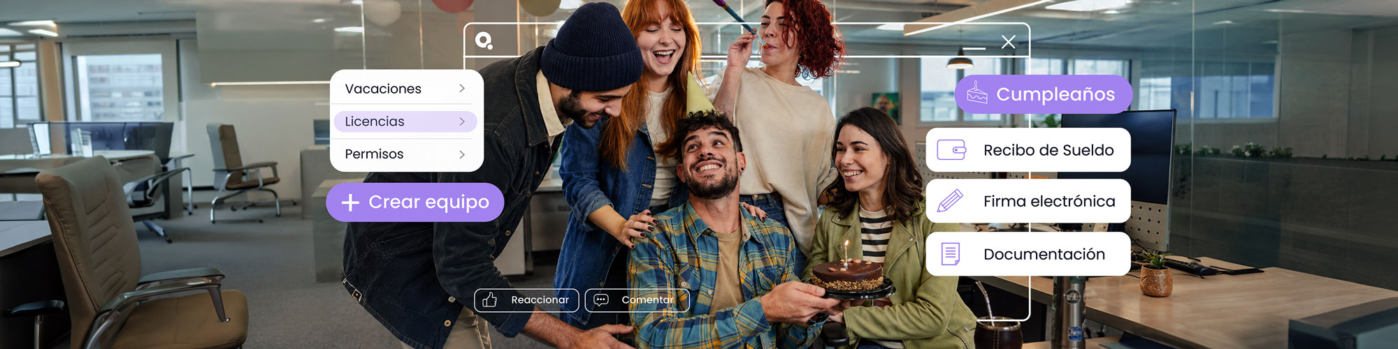 Equipo festejando un cumpleaños.